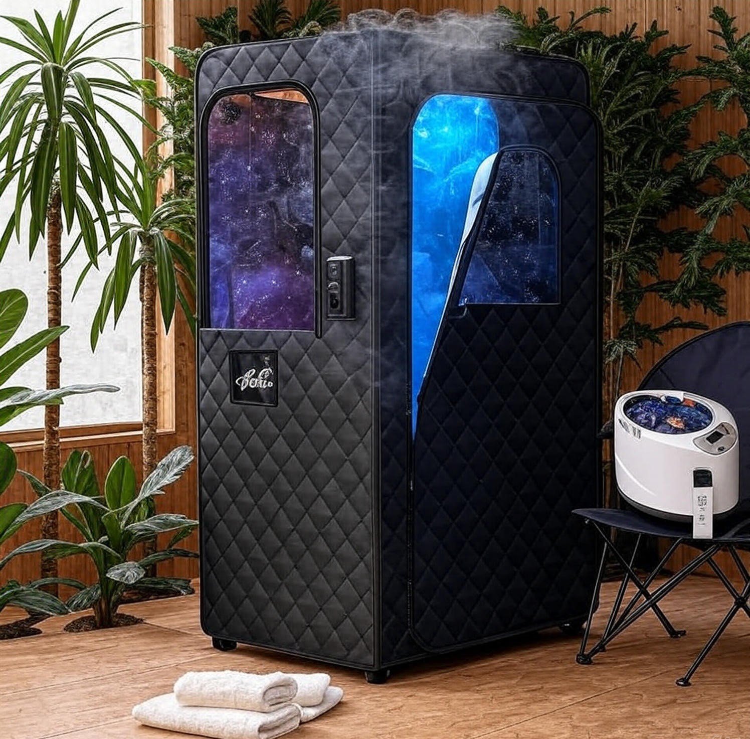 Large Portable Sauna Box, 3L Steamer Portable Steam Sauna for Home, Personal Sauna with Big Sauna Chair, Remote Control, 3.2’ x 3.2’ x 6.0’, Black, 1200W
